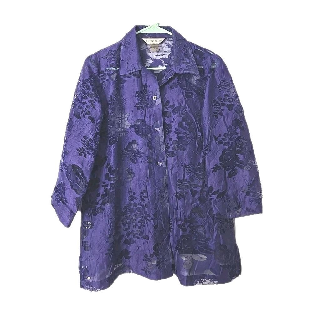 Alfred Daley 3/4 Sleeve Button Down Blouse Size 8 Purple - Picture 1 of 5